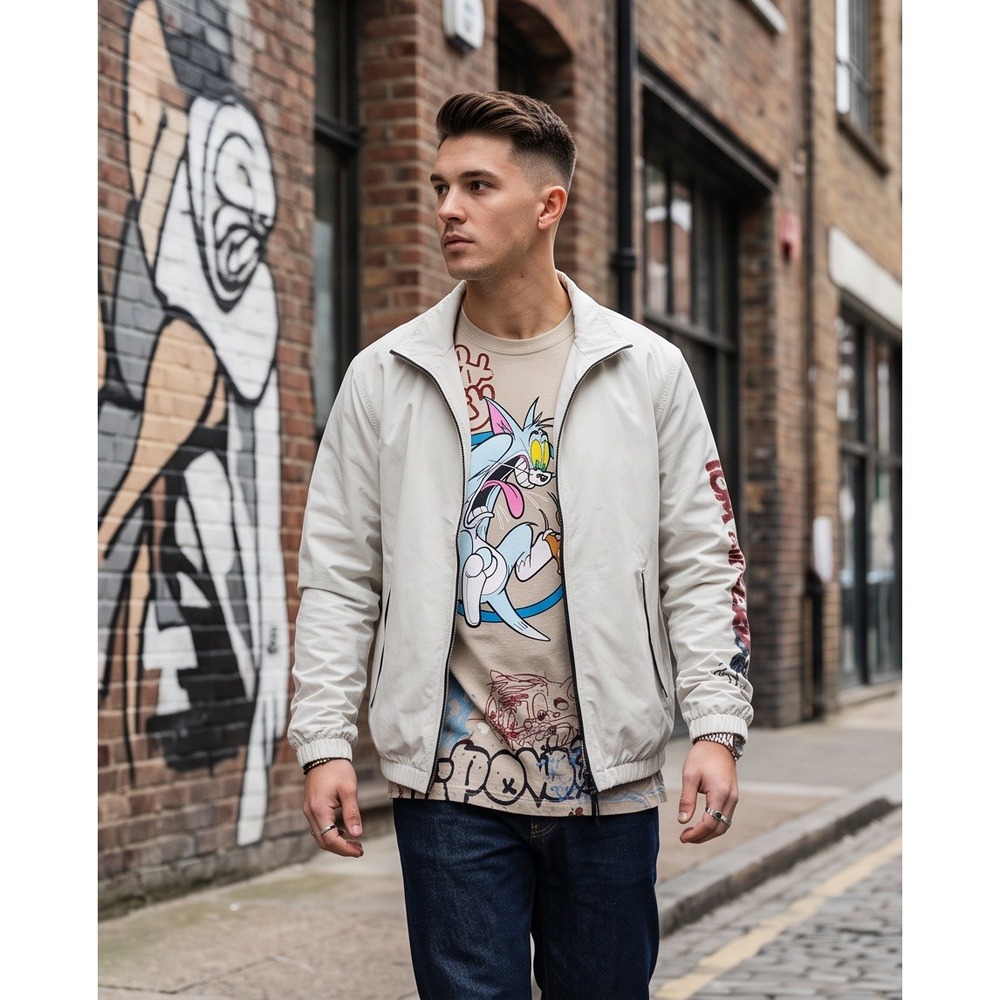 Tom and Jerry Mens 2XL Beige Long Sleeve Graphic T-Shirt Cartoon Graffiti - Picture 9 of 10